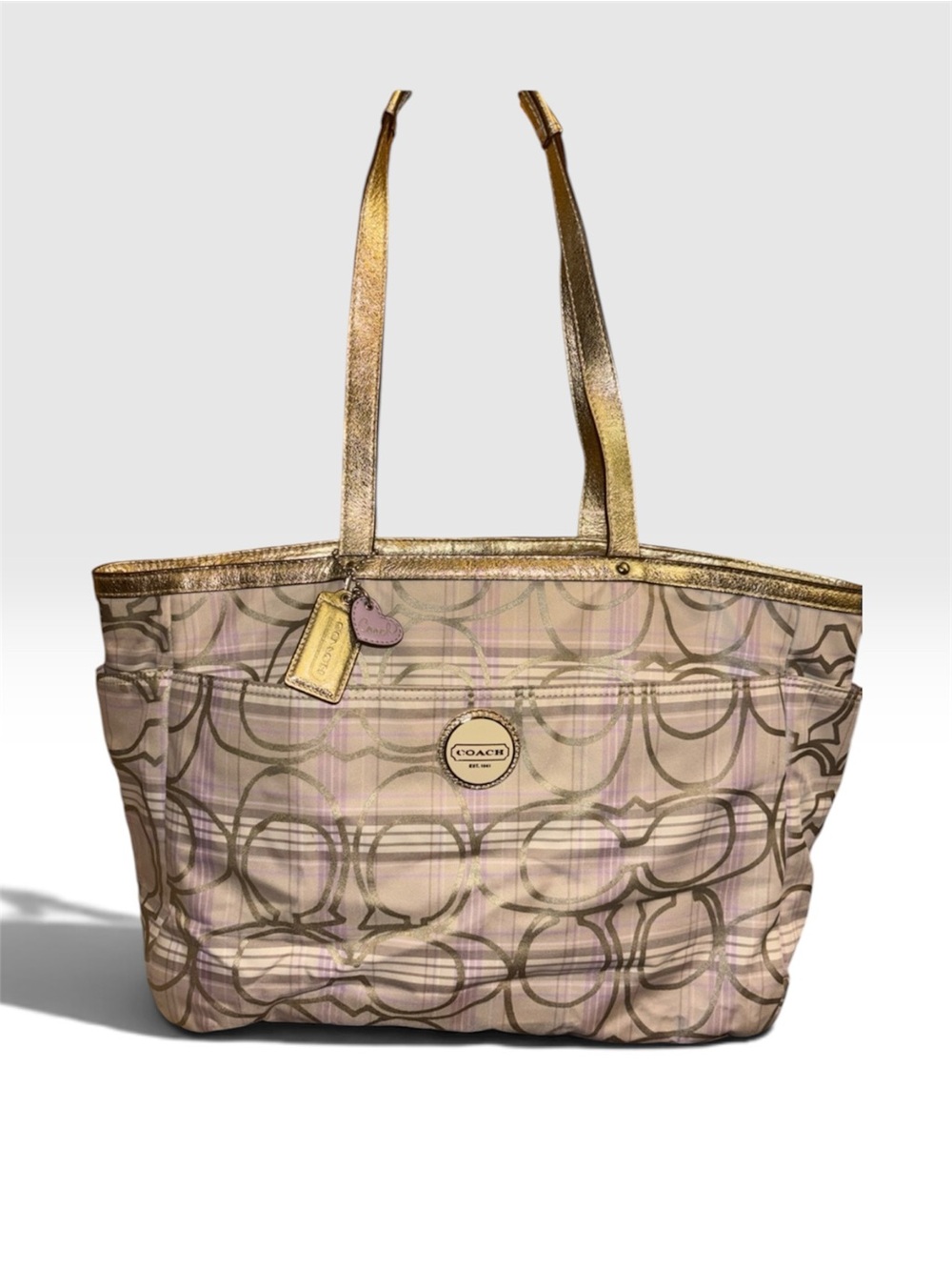 Coach F17137 Signature Tote in Pale Pink with Metallic Gold Trim